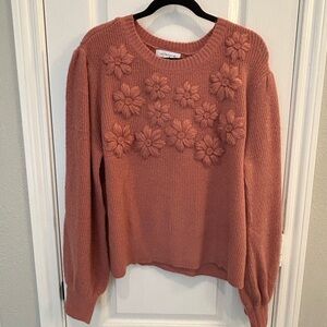 Floral Knit Sweater - dusty pink